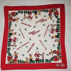 Vintage Christmas Bandana Hankie Lot of 3 USA Made Square 21" Santa Claus